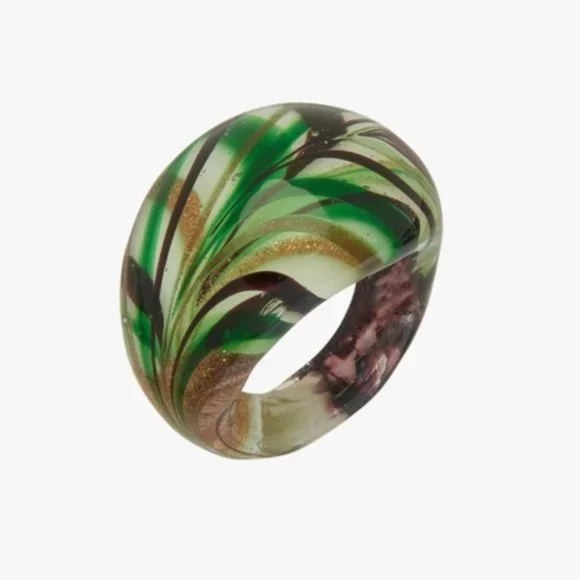 Zara Glass Ring Green Brown Stripe - Picture 4 of 5